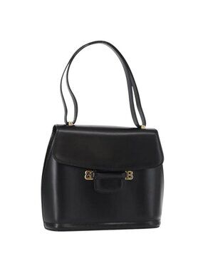 Authentic BALLY Shoulder Bag Leather Black Gold